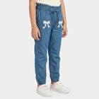 Girls Blue Jogger Fit Lace Applique Jeans, मध्यम नीला, small
