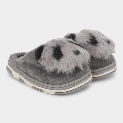Kids Muted Charcoal Gray Fur Slip-On Winter Slippers
