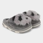 Kids Muted Charcoal Gray Fur Slip-On Winter Slippers, ग्रे, small image number null