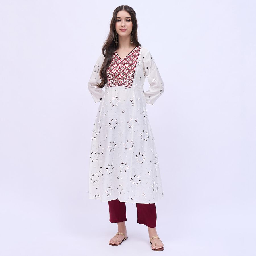 Women's Rich Ivory White Embroidered Ethnic Set, Maroon, large image number null