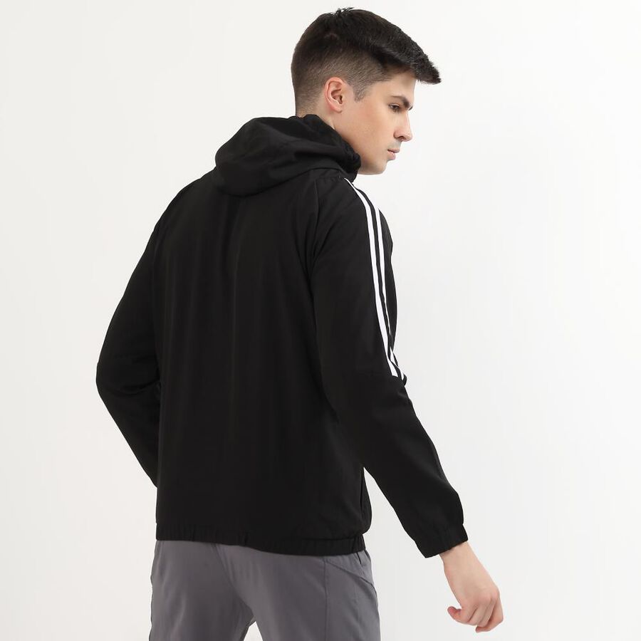 Men's Jet Black Hooded Athleisure Jacket, Black, large image number null