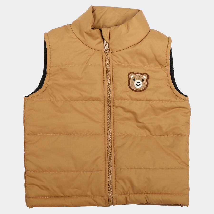 Infants Beige Sleeveless Puffer Jacket, गहरा पीला, large