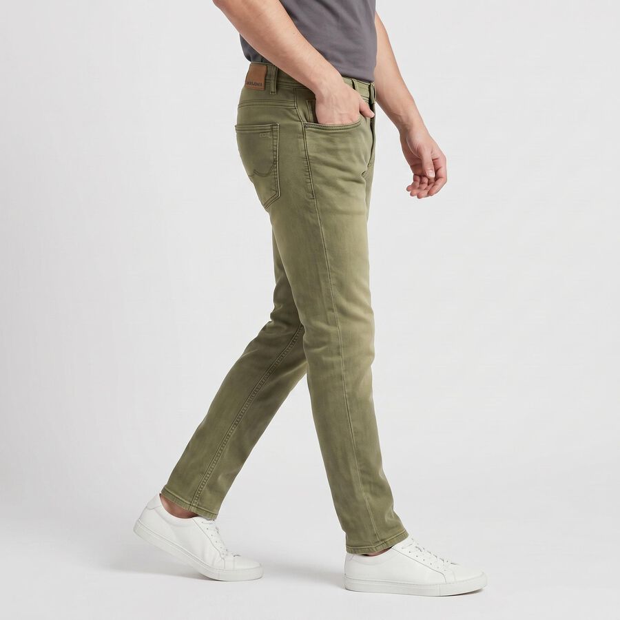 Men's Olive Green Slim Fit Faded Jeans, ओलिव, large