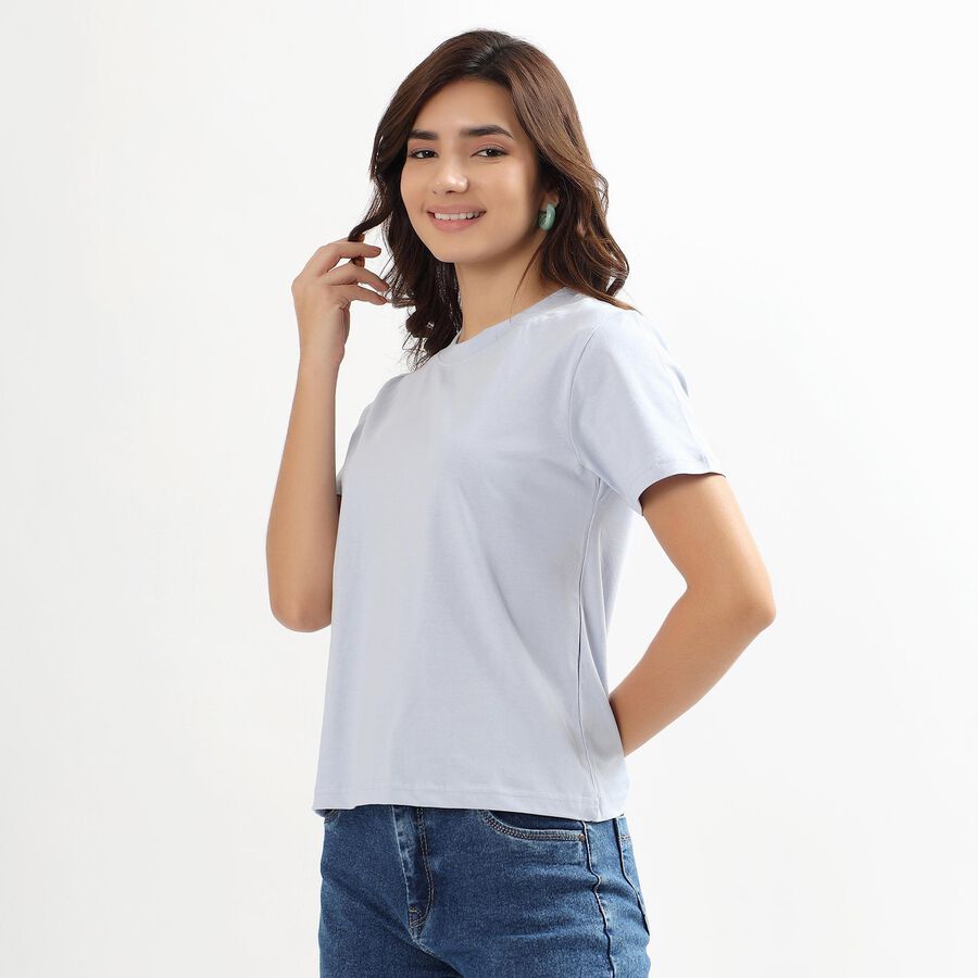 Women's Light Powder Blue Cotton Round Neck Casual T-Shirt, Light Blue, large image number null