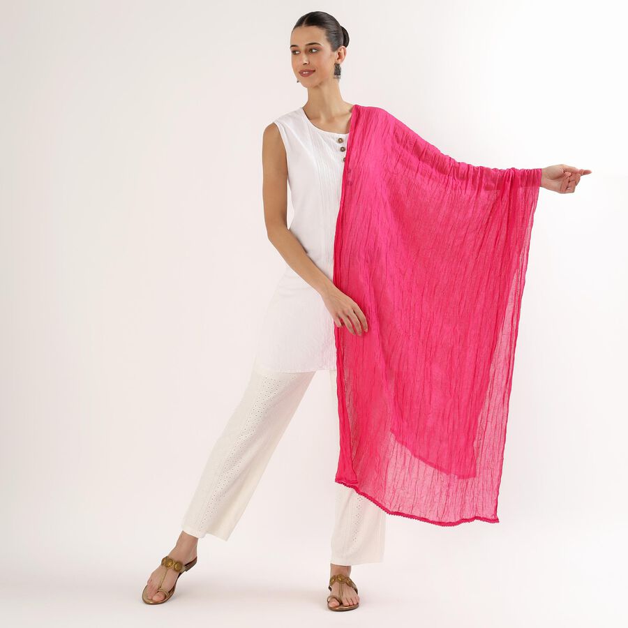 Women's Bright Pink Crinkled Dupatta, रानी (फ्यूशिया), large image number null