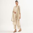 Women's Beige V-Neck Embroidered Kurta, Beige, small image number null