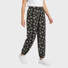 Women's Black Relaxed Fit Printed Harem Pants, काला, small