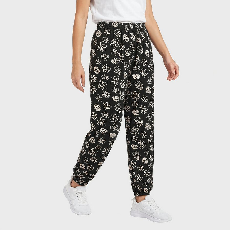 Women's Black Relaxed Fit Printed Harem Pants, काला, large