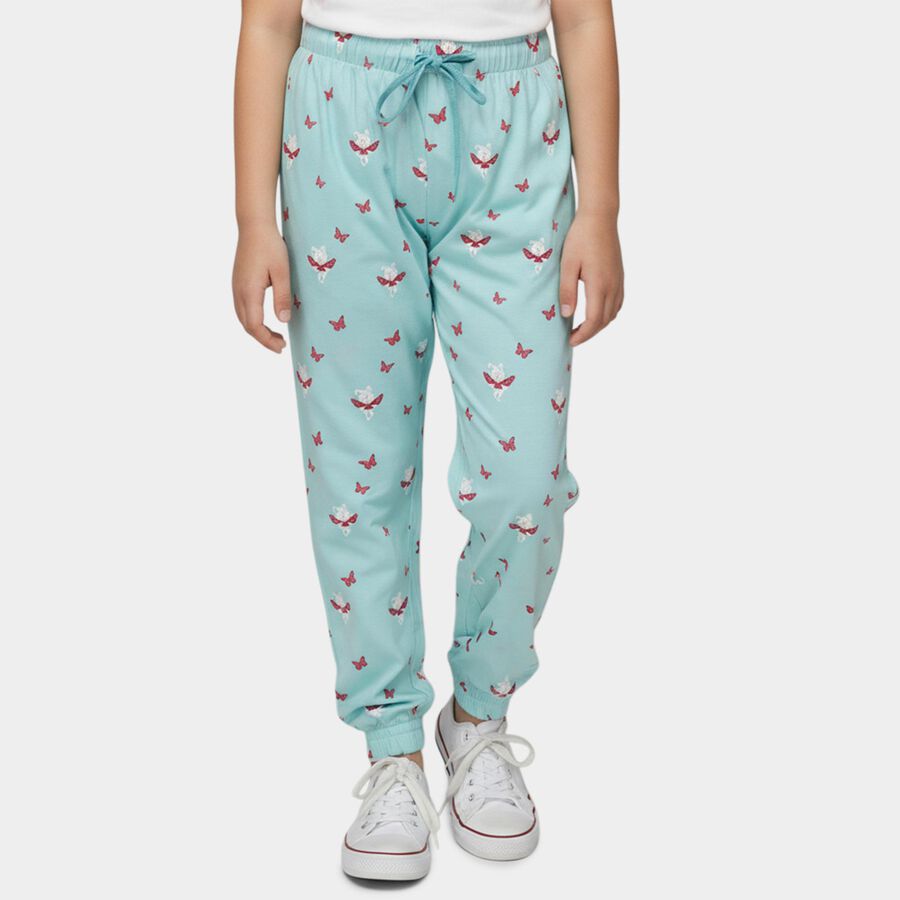 Girls' Blue Regular Fit Graphic Printed Pyjama, Light Blue, large