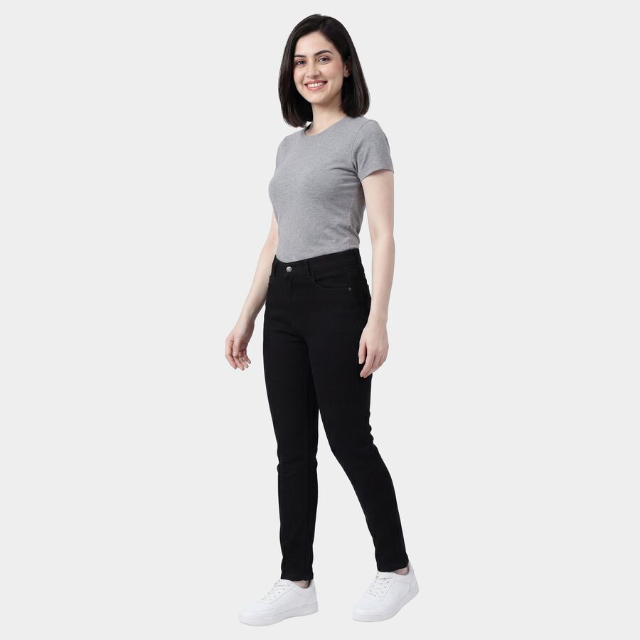 Women's Black Skinny Fit Stretchable Jeans, काला, large