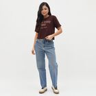 Women's Deep Brown Cotton Round Neck Casual T-Shirt, भूरा, small