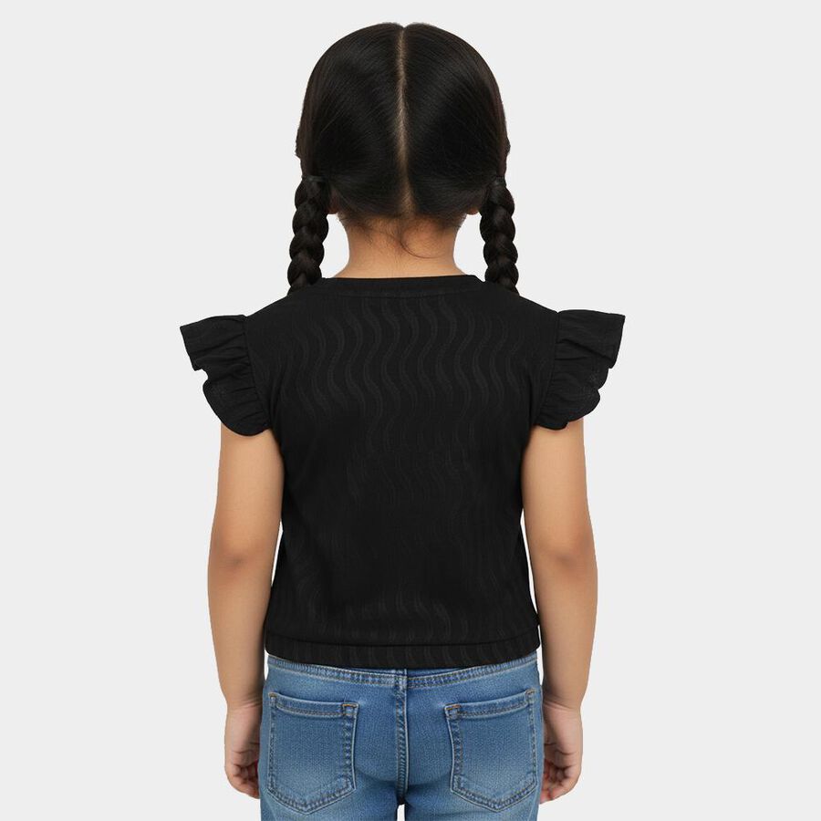 Girls Black Round Neck Casual T-Shirt, Black, large