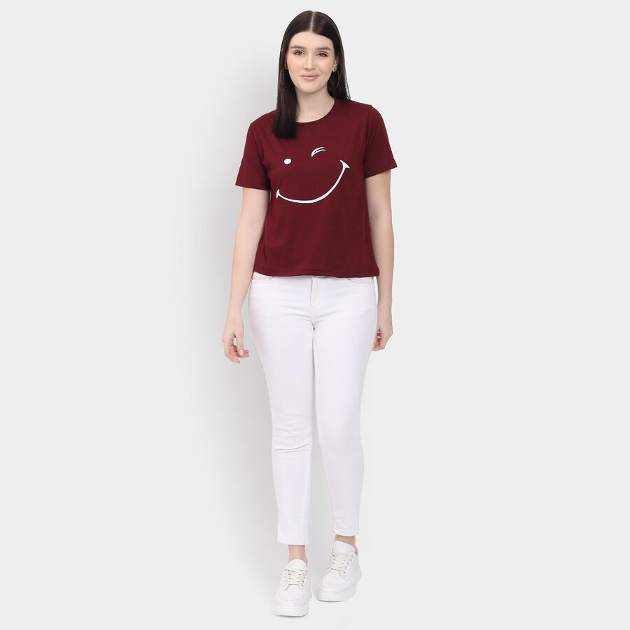 Ladies' Round Neck T-Shirt , वाइन, large