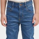Boys Blue Slim Fit Washed Jeans, मध्यम नीला, small