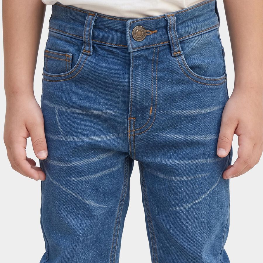 Boys Blue Slim Fit Washed Jeans, मध्यम नीला, large