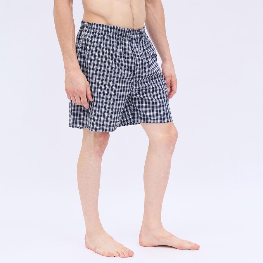 Men's Navy Blue Inner Elastic Checked Boxers, Navy Blue, large image number null