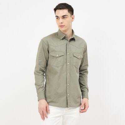 Men's Muted Sage Green Cotton Spread Collar Casual Shirt