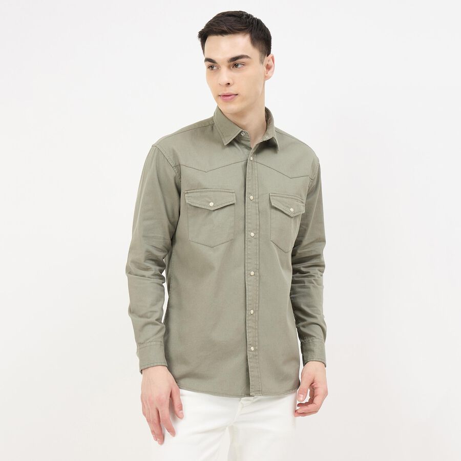 Men's Muted Sage Green Cotton Spread Collar Casual Shirt, Light Green, large