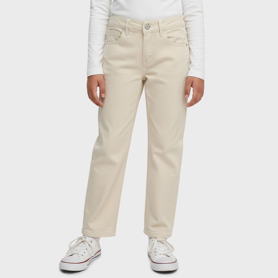 Girls' Beige Regular Fit Jeans, गहरा पीला, large