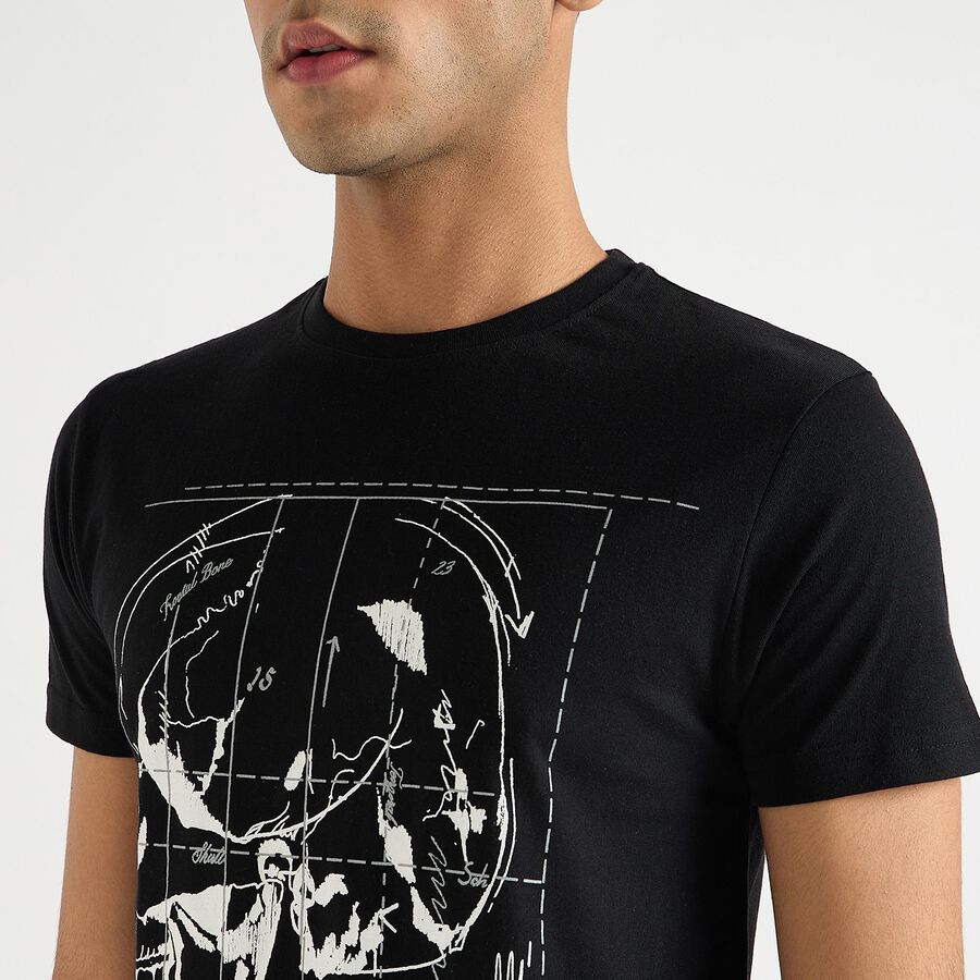 Men's Round Neck Half Sleeves T-Shirt , काला, large image number null