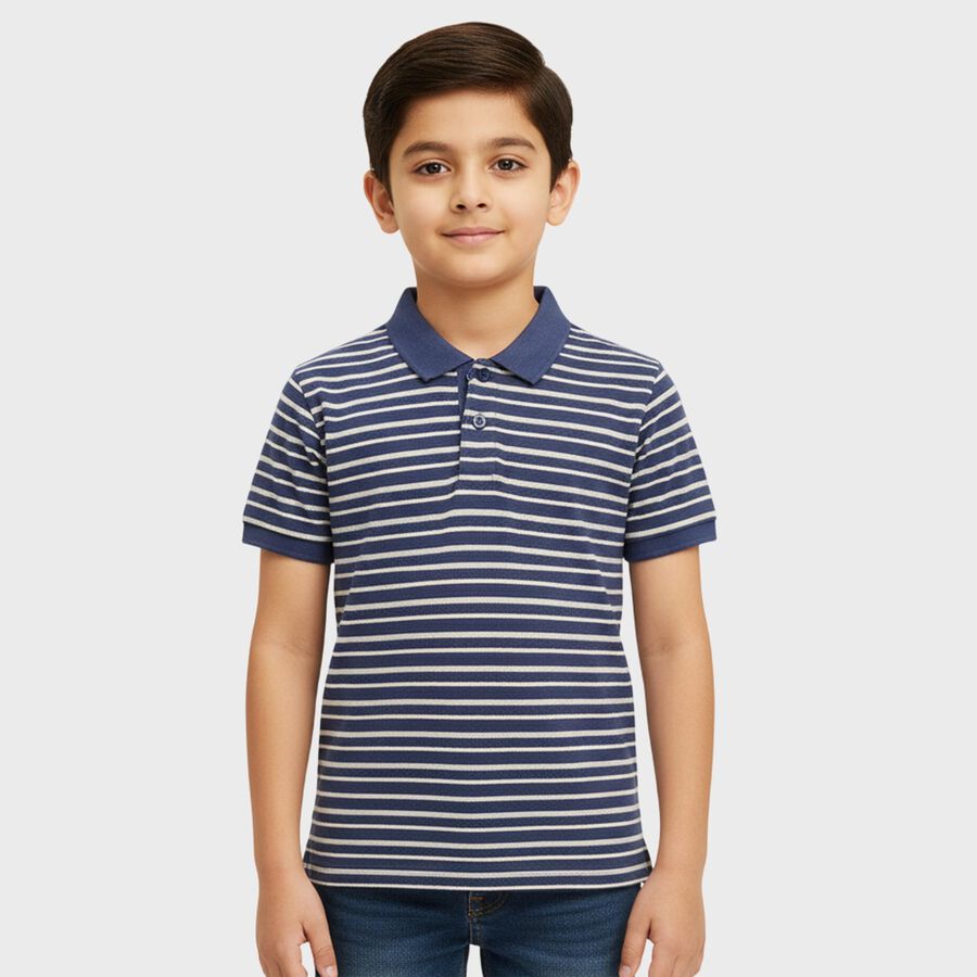 Boys Deep Midnight Navy Blue Crew Neck Casual Half Sleeve T-Shirt, Navy Blue, large