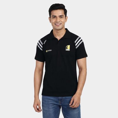 Men's Black Cotton Blend Polo Neck Classic T-Shirt