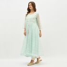 Women's Light Mint Green Round Neck Embroidered Layered Kurta, Aqua, small image number null