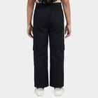 Girls' Navy Blue Straight Fit Cargo Jeans, नेवी ब्लू, small