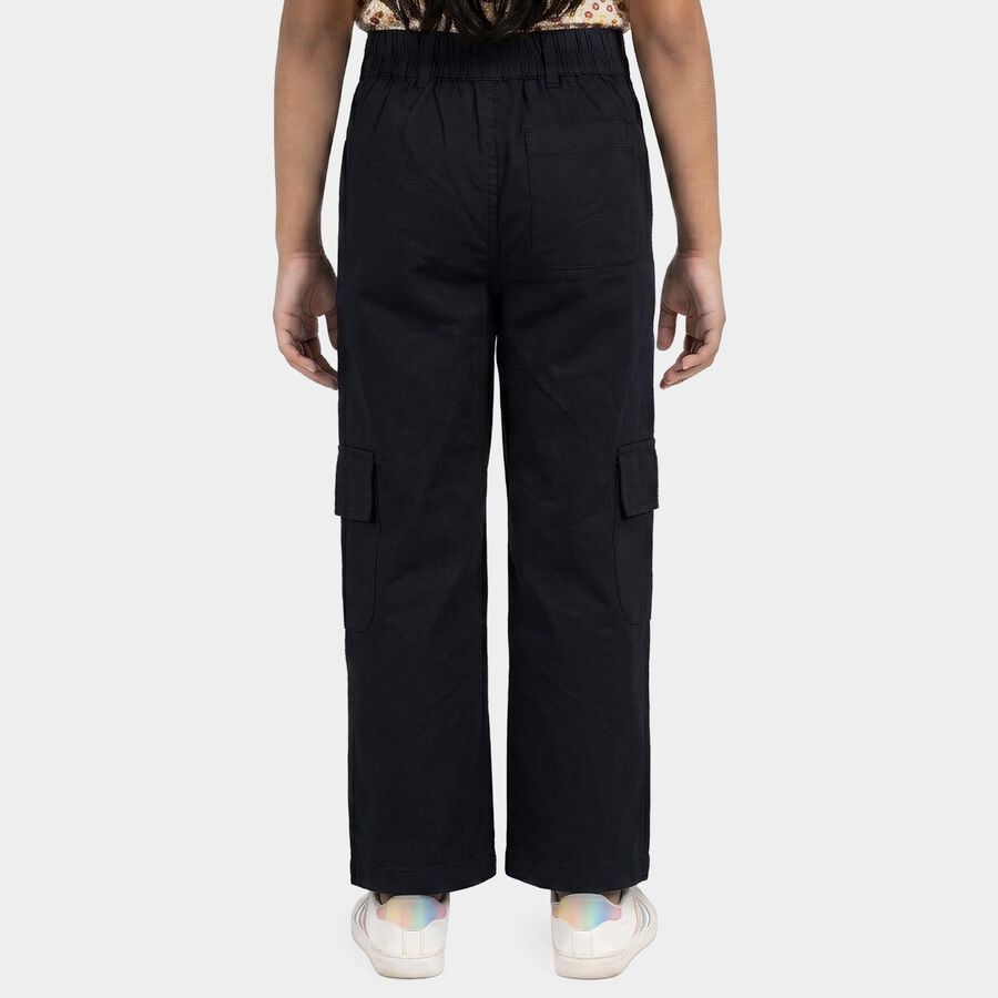 Girls' Navy Blue Straight Fit Cargo Jeans, नेवी ब्लू, large