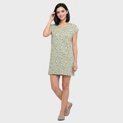 Women's Green Round Neck T-Shirt Style Nighty