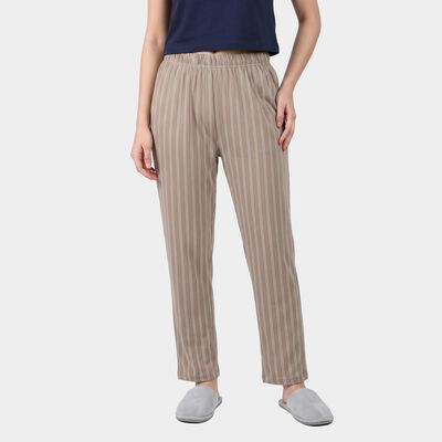 Women's Grey Straight Fit Striped Lounge Pyjama