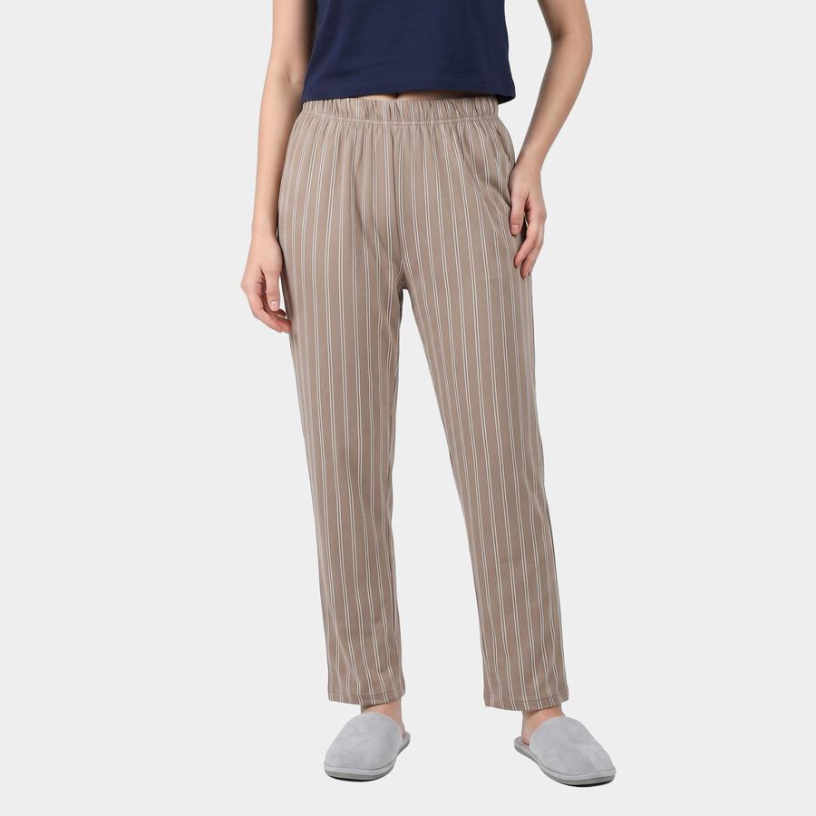 Women's Grey Straight Fit Striped Lounge Pyjama, हल्का ग्रे, large