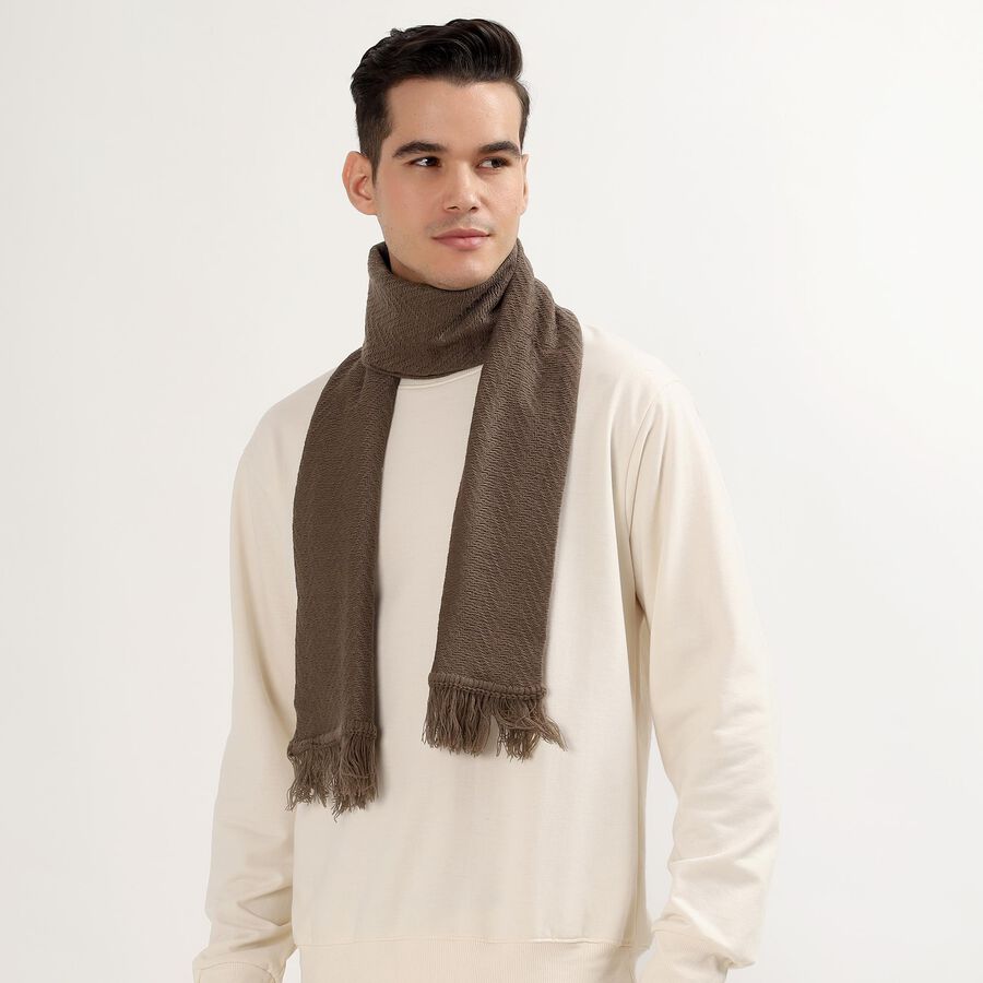 Men's Warm Brown Textured Muffler, Brown, large image number null