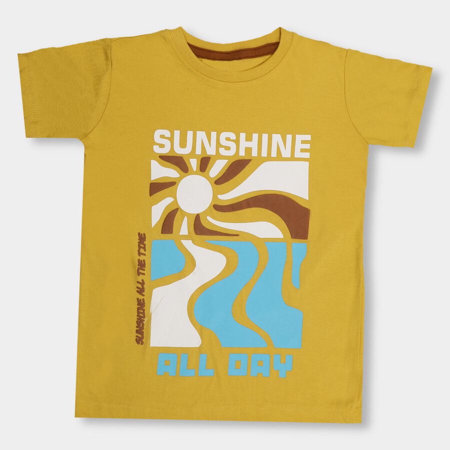 Boys' 100% Cotton Half Sleeves T-Shirt, पीला, large image number null
