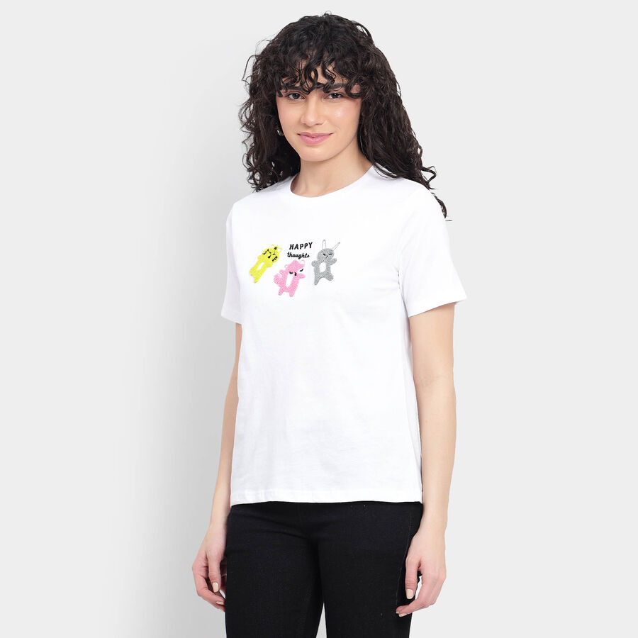Cotton Round Neck T-Shirt, सफ़ेद, large image number null