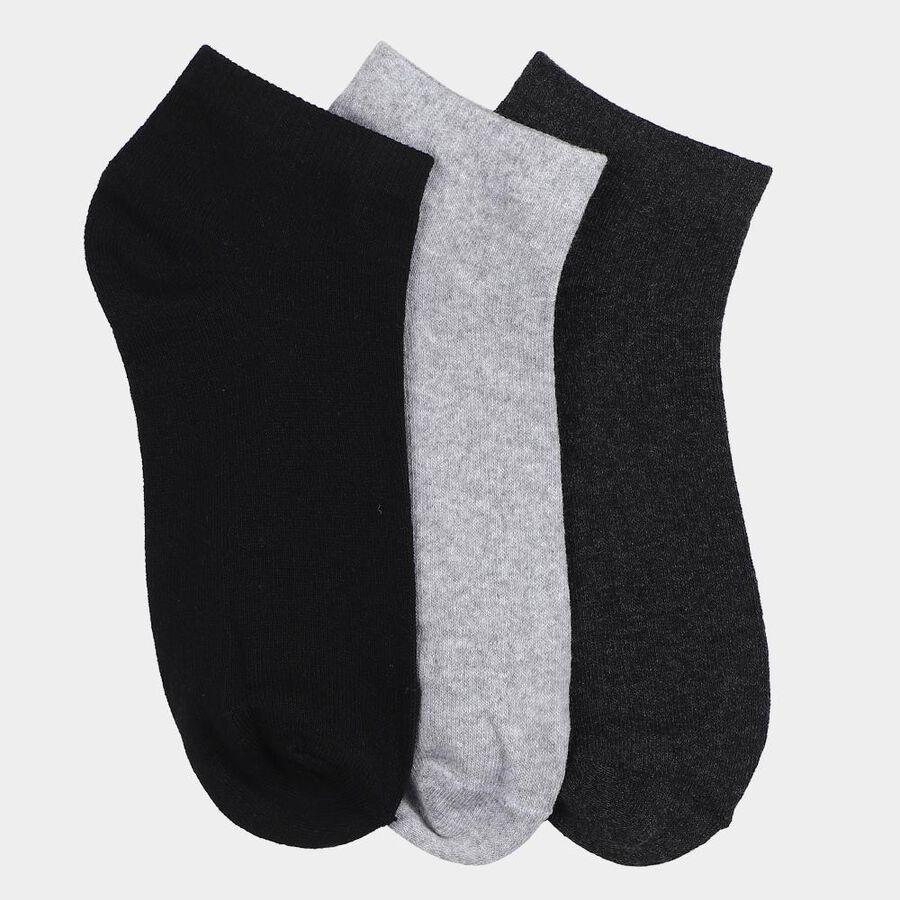 Men's Ankle Length Socks Pack of 3 ( Grey Melange, Black, Charcoal ), Charcoal, large