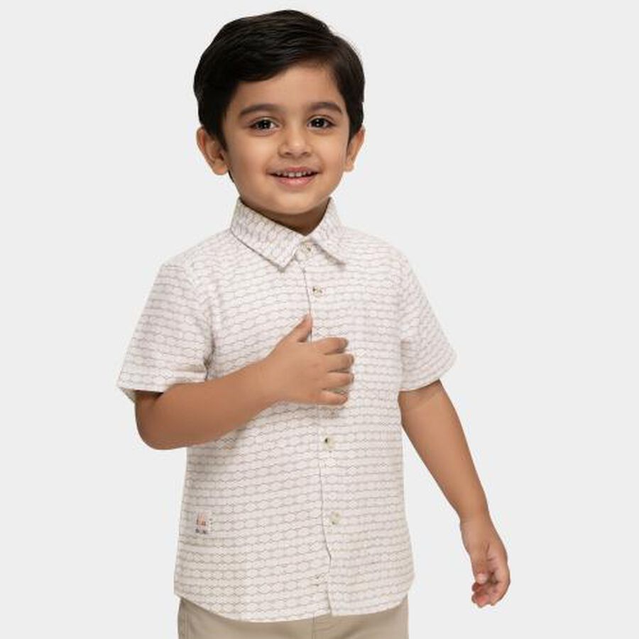 Boys Rich Eggshell White Cotton Half Sleeve Classic Casual Shirt, White, large image number null