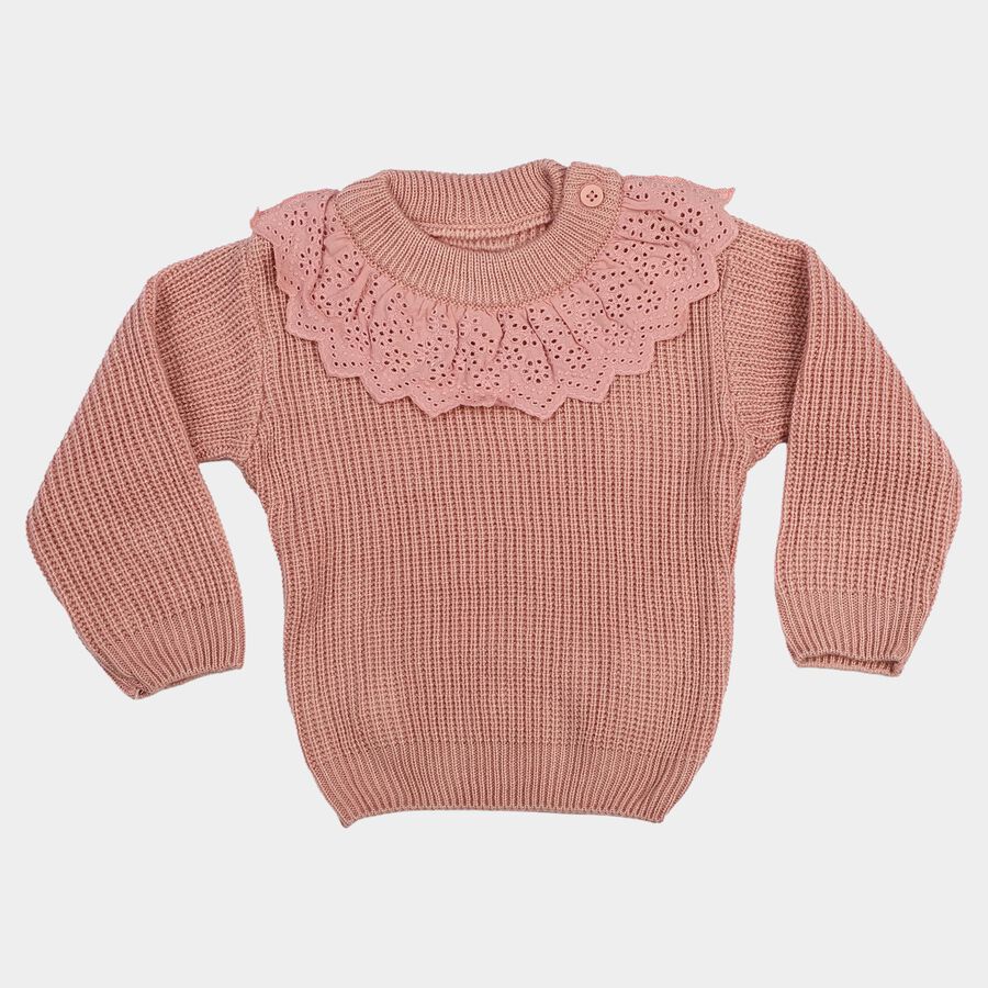 Infants Pink Crew Neck Long Sleeve Pullover, Light Pink, large