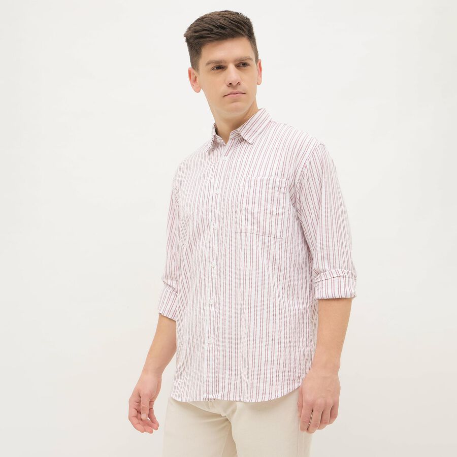 Men's Bright Coral Red Classic Casual Shirt, मूँगा (कोरल), large