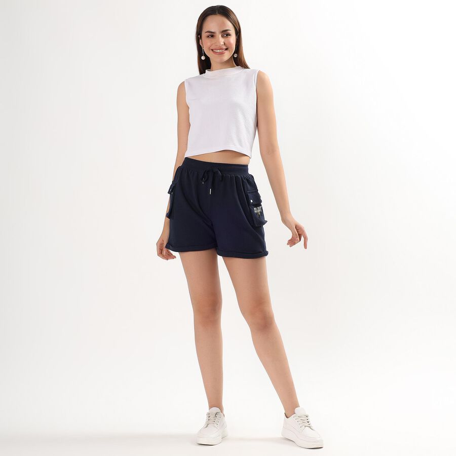 Women's Navy Blue Cargo Shorts, Navy Blue, large image number null