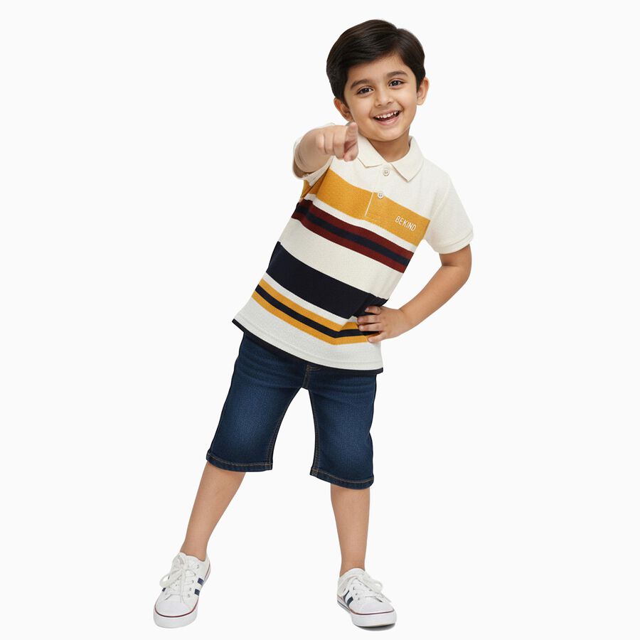 Boys' Off White Polo Neck Casual T-Shirt, Off White, large image number null