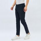 Men's Navy Blue Slim Fit Checkered Casual Trousers, Navy Blue, small image number null