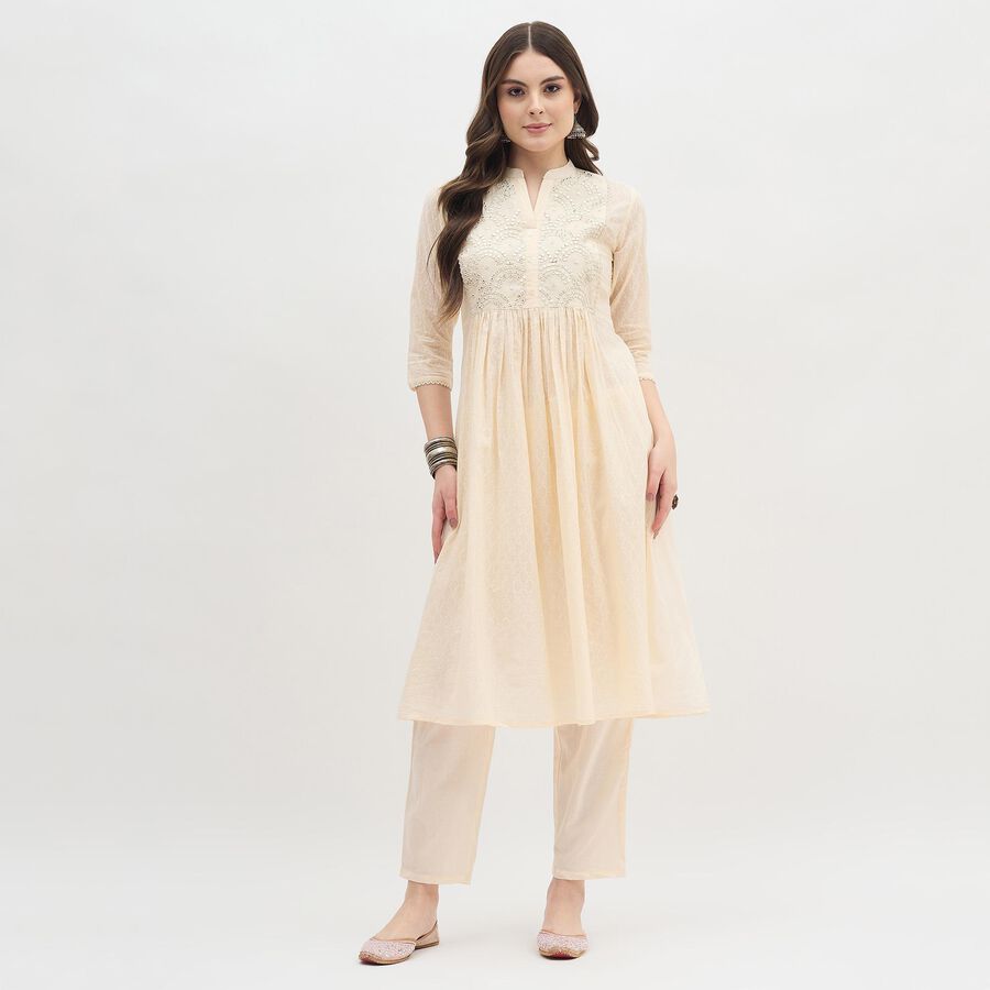 Women's Soft Cream Embroidered Ethnic Set, Off White, large