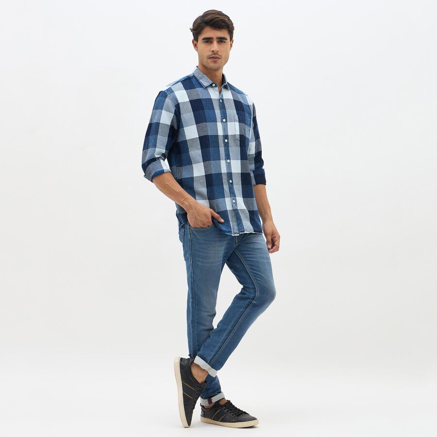 Men's Deep Midnight Navy Blue Cotton Button-Down Casual Shirt, नेवी ब्लू, large image number null