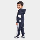 Boys Navy Blue Hooded Graphic Print Baba Suit, Navy Blue, small