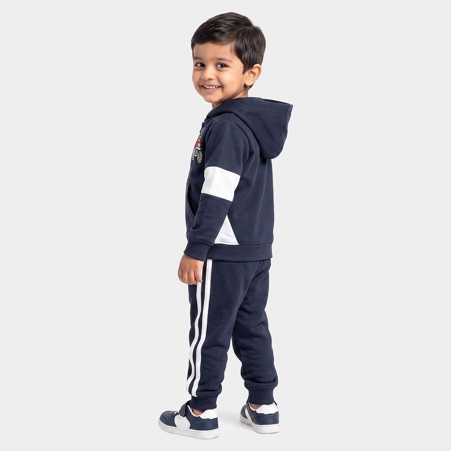 Boys Navy Blue Hooded Graphic Print Baba Suit, Navy Blue, large