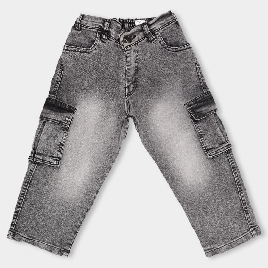 Boys' Stonewashed Grey Jogger Fit Heavy Wash Jeans, Dark Grey, large image number null