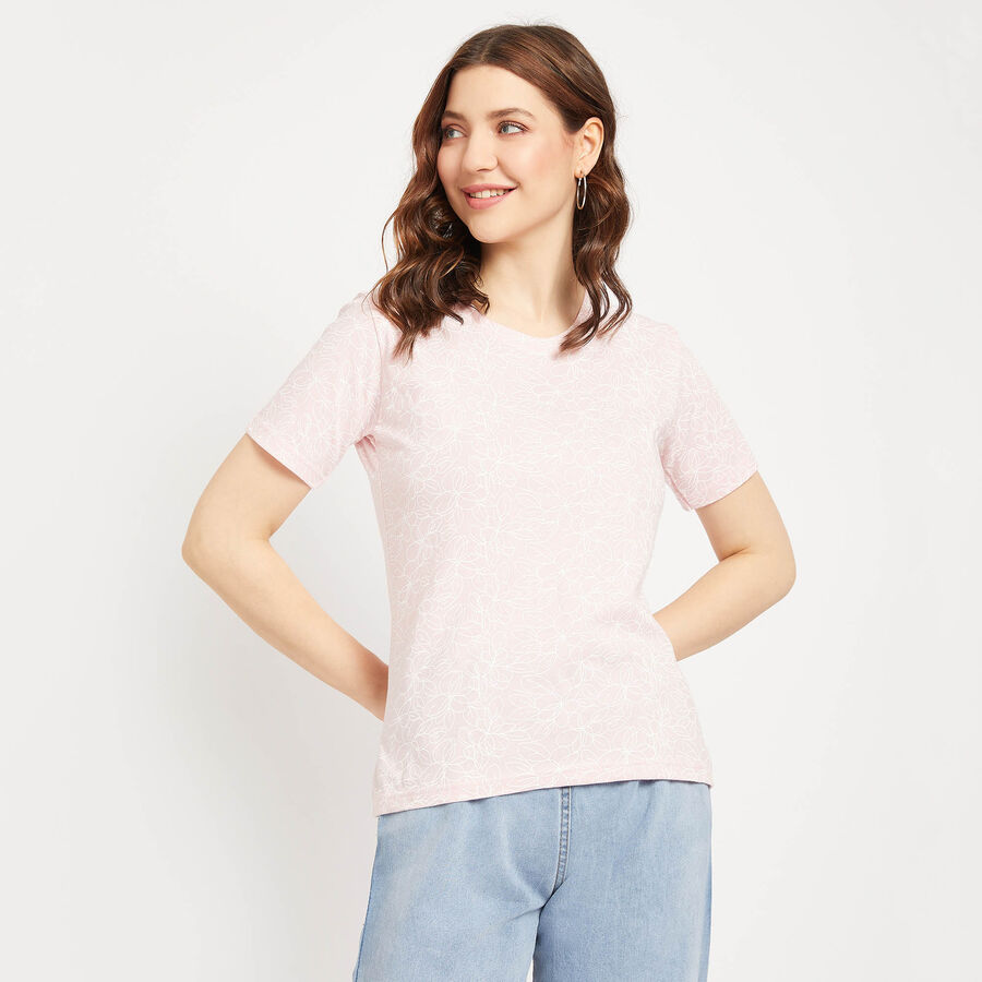 Cotton Round Neck T-Shirt, हल्का गुलाबी, large image number null