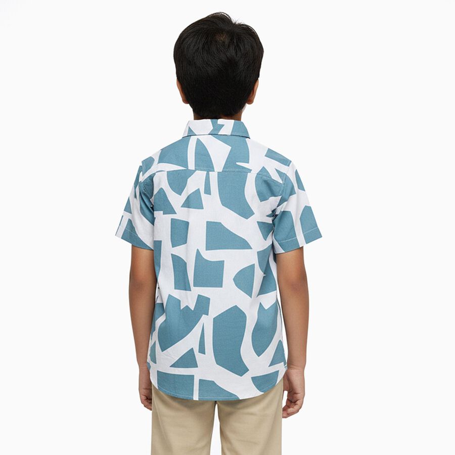 Boys' Muted Teal Blue Cotton Half Sleeve Classic Casual Shirt, मध्यम नीला, large image number null