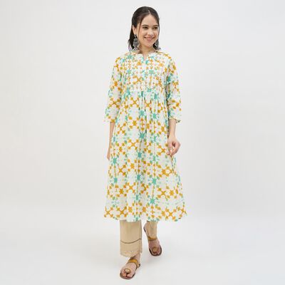 Women's Dark Green Cotton Round Neck Straight Kurta